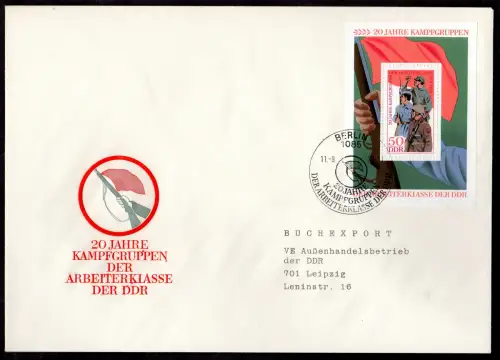 DDR, FDC Block 39 - "20. Jahre Kampfgruppen"