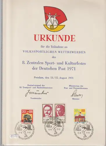 DDR-Gedenkblatt: Urkunde für die Teilnahme...