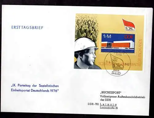 DDR, FDC Block "IX. Parteitag der SED 1976"