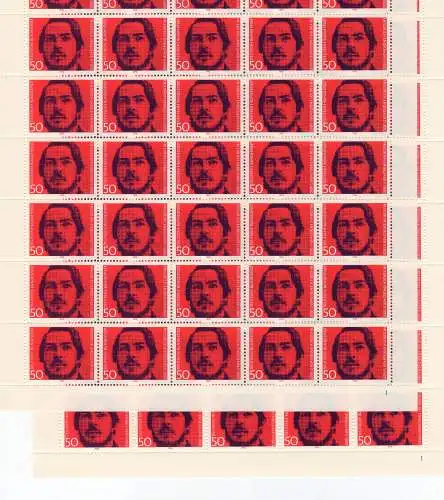 657 (Friedrich Engels) kompletter Schalterbogen, postfrisch.