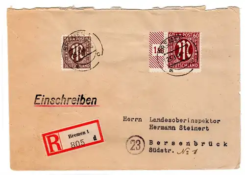AM-Post: Eingeschriebener Fern-Brief mit MiF. Mi.-Nr. 27C + 33