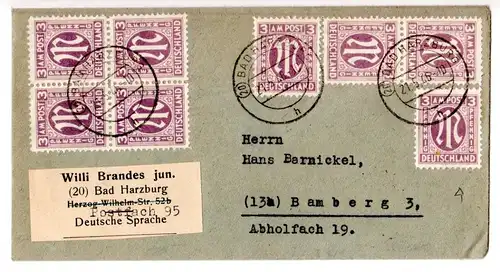 AM-Post: 8x Nr. 17 portorichtig auf Fernbrief