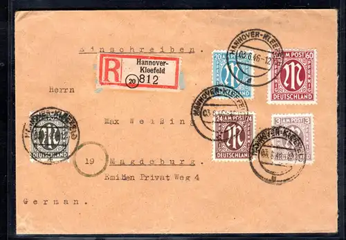 AM-Post: , Eingeschriebener Fernbrief mit MiF. Mi.-Nr 26 aC, 33 bA ua., Geprüft