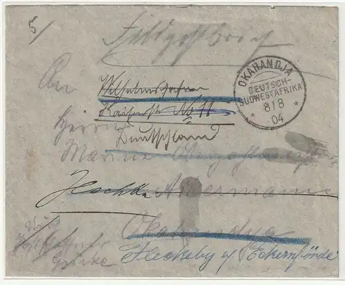 DSW: Feldpostbrief innerhalb Okahandja, dann weitergeleitet nach D.