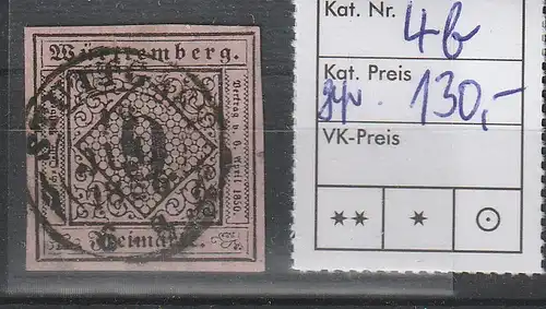 Württemberg Mi.-Nr. 4b gestempelt, geprüft 