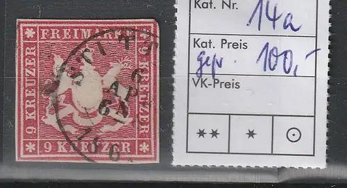 Württemberg Mi.-Nr. 14a gestempelt, geprüft 