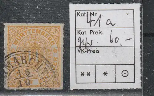 Württemberg Mi.-Nr. 41 gestempelt "Obermarchthal", geprüft