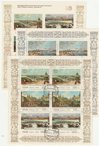 Russland: 850 Jahre Moskau (Gemälde) in 3 Kleinbögen, gest.