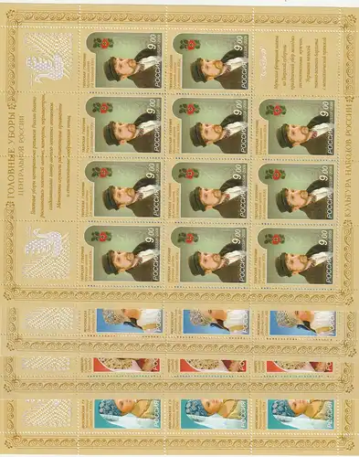 Russland: Kopfbedeckungen Bogensatz + Kleinbogen, ** (MNH)