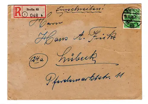 Berlin: 84 Pfg. Schwarzaufdruck als EF auf R-Brief nach Lübeck