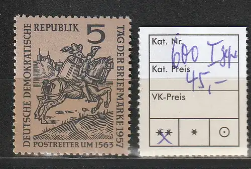 DDR Tag der Briefmarke 1957 Plattenfehler I, **, geprüft