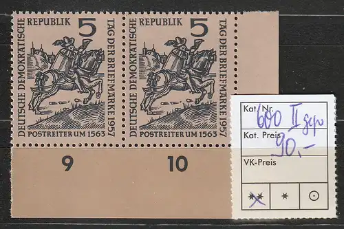 DDR Tag der Briefmarke 1957 Plattenfehler II, **, geprüft