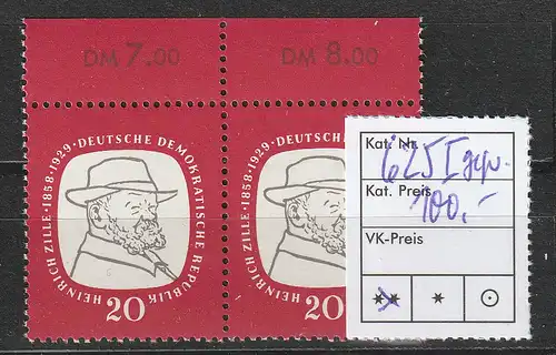 DDR Heinrich Zille mit Plattenfehler I, **, geprüft