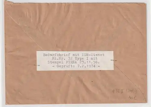 DDR-Dienstpost: Bankbrief mit EF 32 Typ I, geprüft Weigelt undMayer