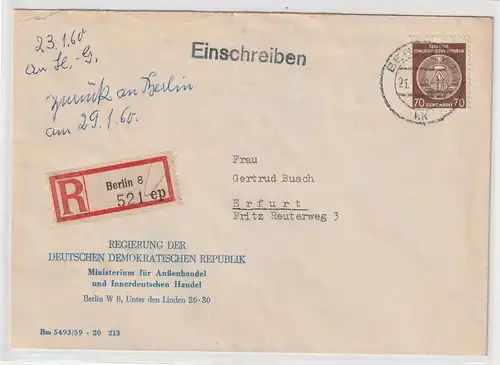 DDR-Dienstpost: Einschreibbrief mit EF Nr. 41, geprüft: 