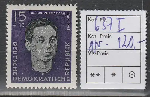 DDR Antifaschist Kurt Adams mit Plattenfehler I, **, geprüft