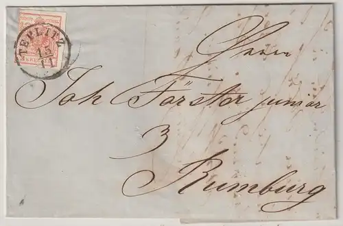 Österreich: 3 Kreuzer Wappenmarke in Variante Xbv auf Brief, geprüft Rismondo