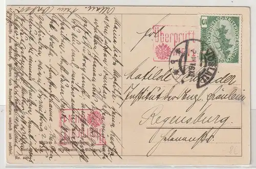 Österreich: Schöne Kunstpostkarte mit roten Zensurstempeln, 1916