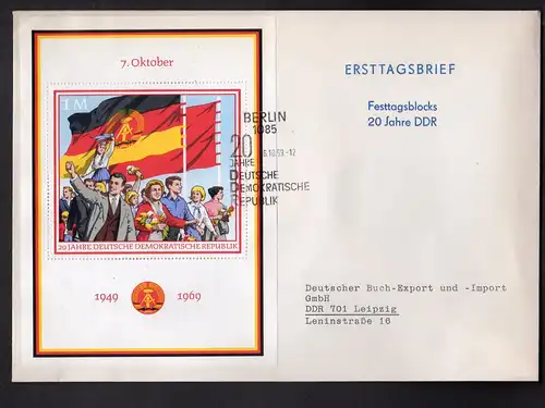 DDR, FDC. 20 Jahre DDR -.Block 29