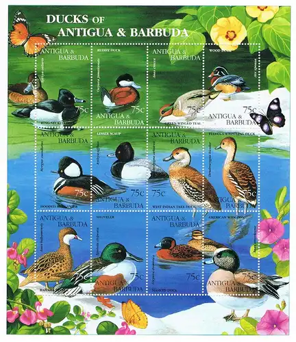 Antigua/Barbuda: Wasservögel; Kleinbogen und Block