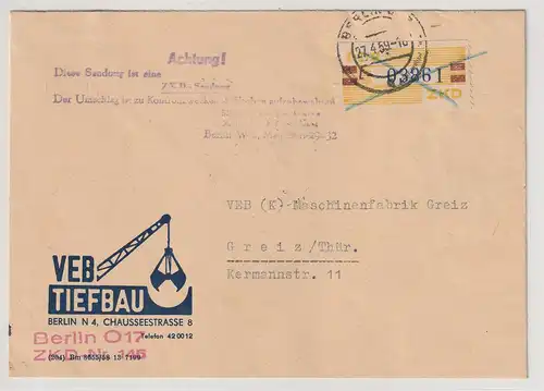 DDR ZKD-Brief: frankiert mit 25L,, Hinweisstempel zur Aufbewahrung