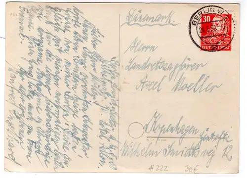 SBZ: 30 Pfg. Köpfe I portorichtig auf Karte nach Dänemark