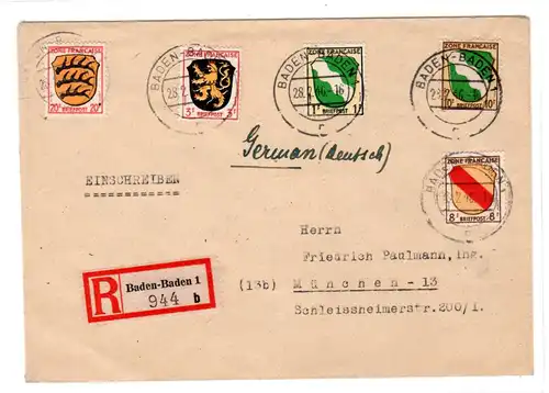 Frz. Zone, R-Brief mit u.a. Nr. 5