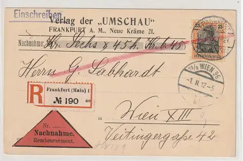 Dt. Reich: 88I auf eingeschriebener Nachnahme-Karte nach Wien