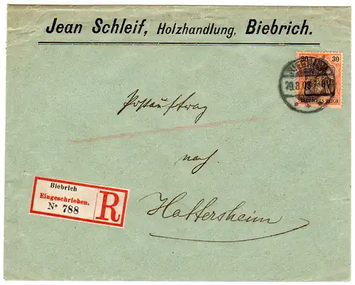Dt. Reich: Eingeschriebener-Postauftragsbrief mit EF. Mi.-Nr. 74