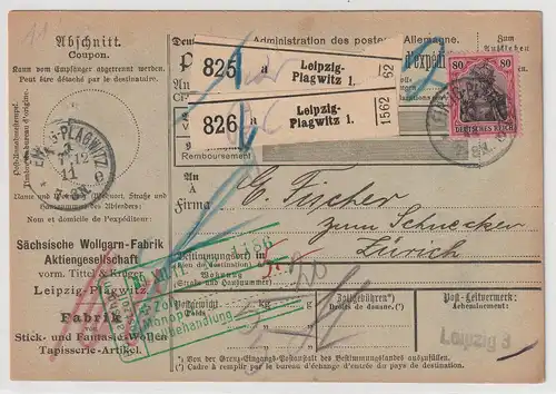 DR: Paketkarte in die Schweiz mit MeF. Mi.-Nr. 93 I