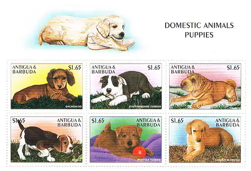 Antigua/Barbuda Hunde Kleinbogen und Block