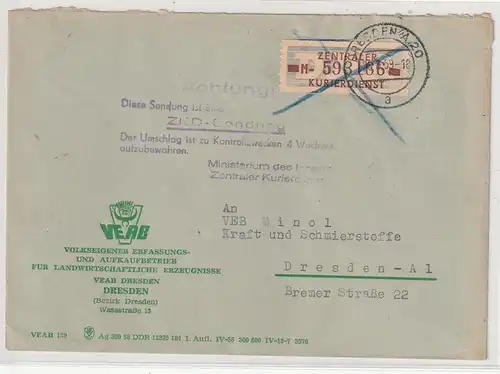 DDR ZKD-Brief: Frankiert 20 MI, vorschriftsmäßig durchkreuzt, Hinweisstempel