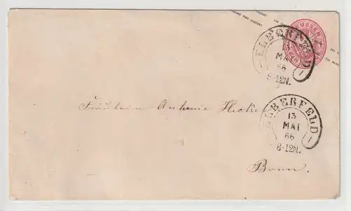 Preußen-Ganzsache mit Hufeisenstempel "Elberfeld" nach Bonn