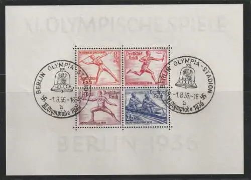 3. Reich: Olympia-Block 6 mit Ersttag-Sonderstempel