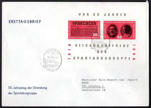 DDR, FDC Block "50. Jahrestag der Spartakusgruppe"