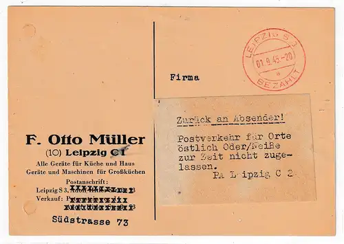 SBZ Firmenkarte nach Haynau - "Zurück kein Postverkehr..."