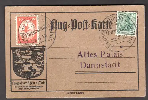 DR., Rhein-Main Flug.-Karte Mi.-Nr. II ab Darmstadt.22.6.