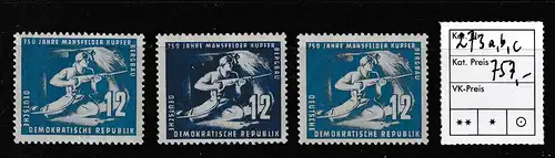 DDR: 12 Pfg. Mansfeld in den 3 Farben a, b und c, **, geprüft