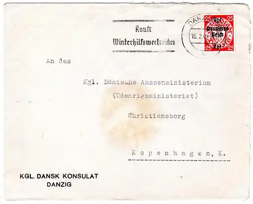 Konsulatsbrief aus Danzig nach Dänemark mit EF 724