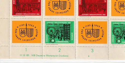 DDR: Frühjahrsmesse 1964 im kompletten Zusammendruckbogen, **