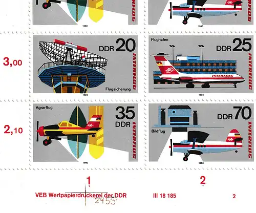 DDR: Interflug im kompletten Zusammendruckbogen, **