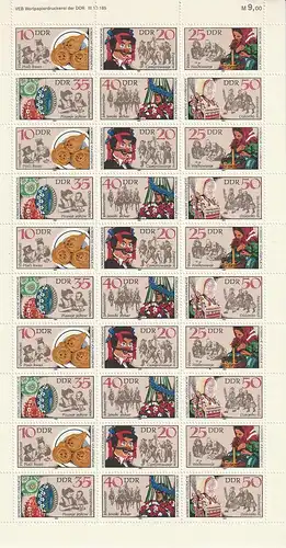 DDR: Sorbische Bräuche 1982 im kompletten Zusammendruckbogen, **