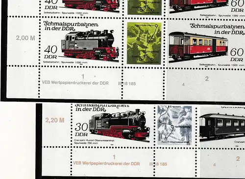 DDR: Schmalspurbahnen IV im kompletten Zusammendruckbogen, **