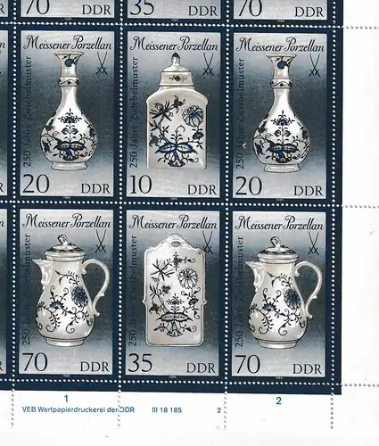 DDR: Meißner Porzellan (III) im kompletten Zusammendruckbogen, **