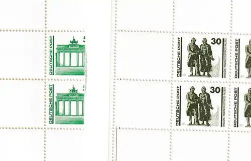 DDR: Bauwerke (in DM) in kompletten Zusammendruckbögen, **