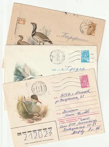Sowjetunion/Russland: 5 Ganzsachen mit Vogel-Motiven