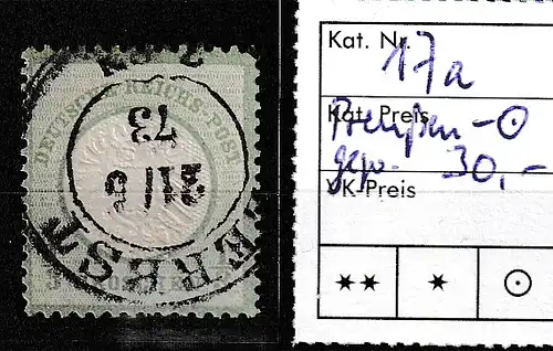 Brustschild Nr. 17a, zentr. Preußen-Stempel Zerbst, geprüft