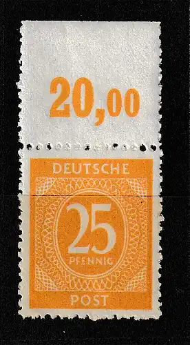 Gem.-ausg. Ziffer 25 Pfg. (gelb) Plattendr., durchgez., **, Befund Schlegel