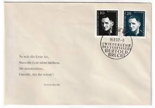 DDR-FDC: Brecht mit falschgeschriebenem Vornamen, geprüft