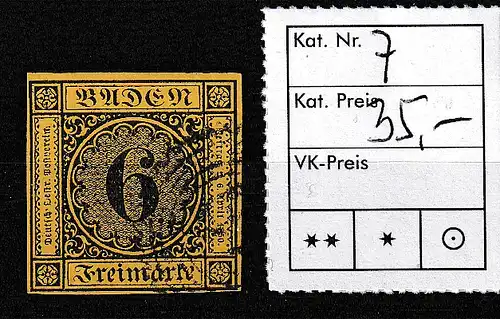 Baden Nr. 7, allseits vollrandig, gestempelt 